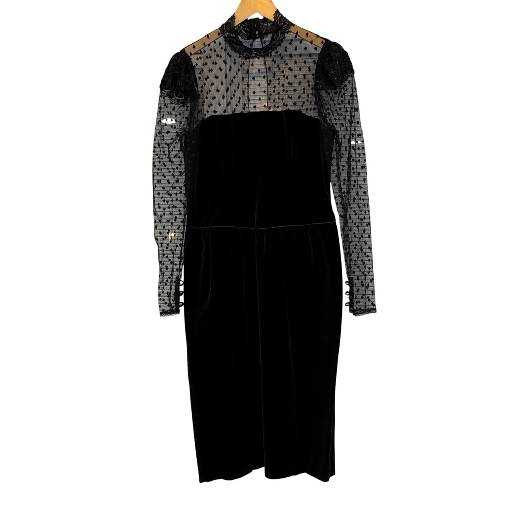 Jolie Madame Leo Dinnerman Vintage Black Velvet Lace Sequin Cocktail Dress 1980s